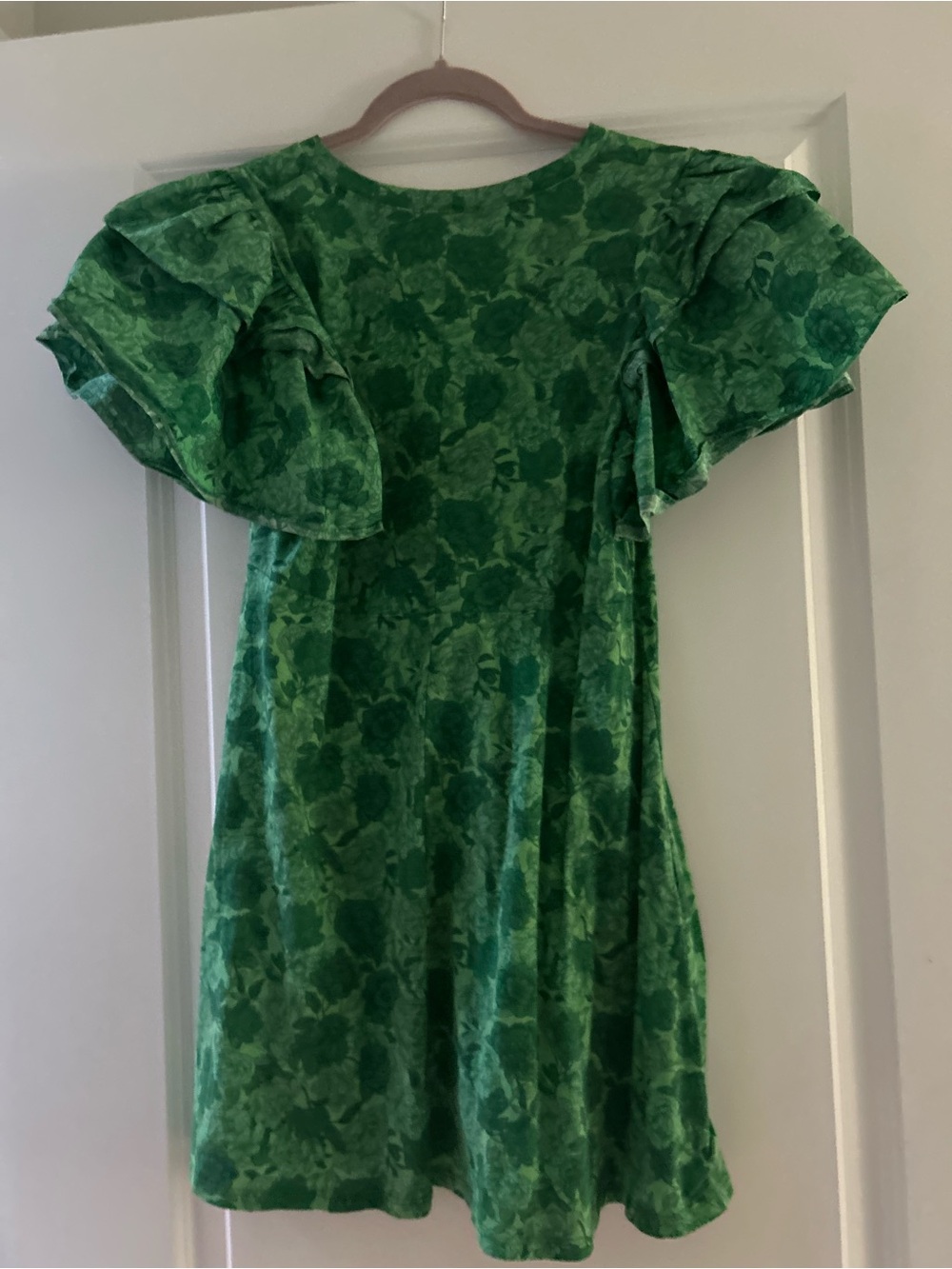 Zara Green Floral Mini Dress with Flutter Sleeves